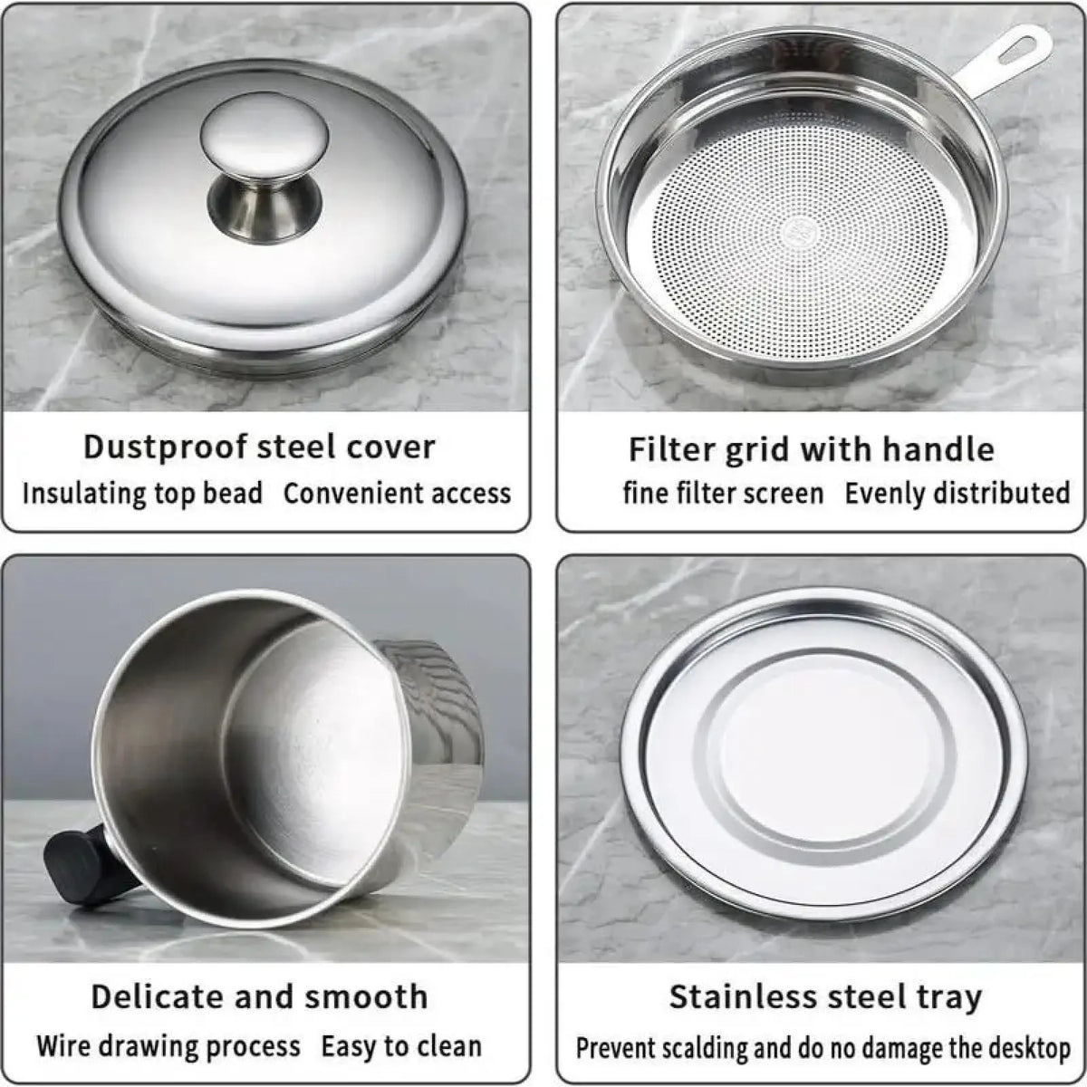 Modern Kitchen Oil Dispenser with Tray & Lid,Stainless Steel Oil Pot with Filter,Bacon Grease Container