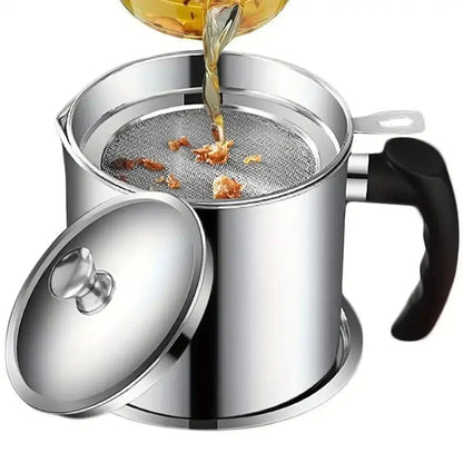 Modern Kitchen Oil Dispenser with Tray & Lid,Stainless Steel Oil Pot with Filter,Bacon Grease Container