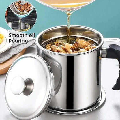 Modern Kitchen Oil Dispenser with Tray & Lid,Stainless Steel Oil Pot with Filter,Bacon Grease Container