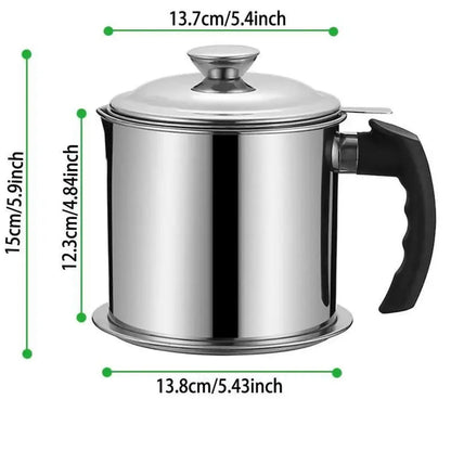 Modern Kitchen Oil Dispenser with Tray & Lid,Stainless Steel Oil Pot with Filter,Bacon Grease Container