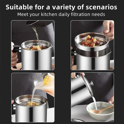 Modern Kitchen Oil Dispenser with Tray & Lid,Stainless Steel Oil Pot with Filter,Bacon Grease Container