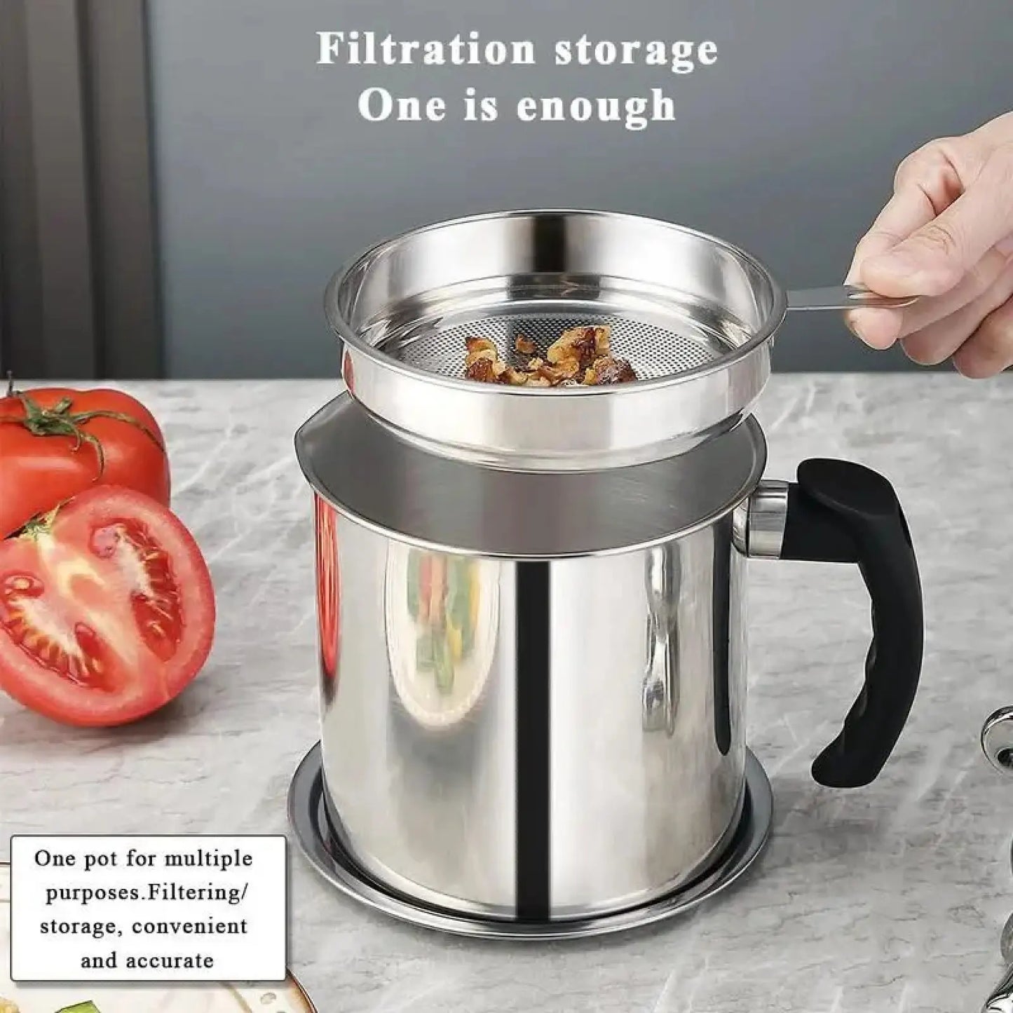 Modern Kitchen Oil Dispenser with Tray & Lid,Stainless Steel Oil Pot with Filter,Bacon Grease Container