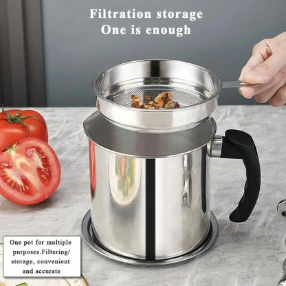 Modern Kitchen Oil Dispenser with Tray & Lid,Stainless Steel Oil Pot with Filter,Bacon Grease Container