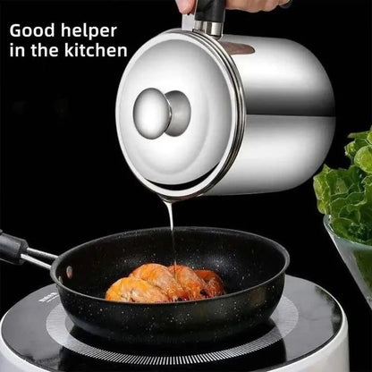 Modern Kitchen Oil Dispenser with Tray & Lid,Stainless Steel Oil Pot with Filter,Bacon Grease Container