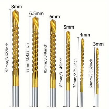 6 Counts Metalworking Ldeal For Drilling,Titanium-Plated High Speed Steel Drill Bits Set