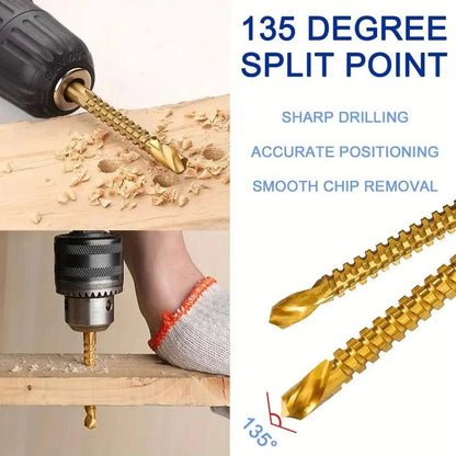 6 Counts Metalworking Ldeal For Drilling,Titanium-Plated High Speed Steel Drill Bits Set