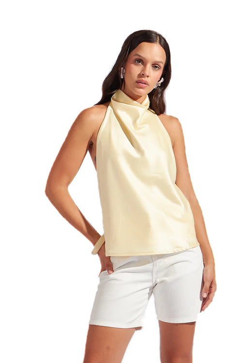 Cream Satin Halter Open Back Top